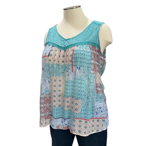 Como Vintage 2X Boho Sleeveless Patchwork Top Summer Flowy Festival Cottage Chic - Picture 8 of 10